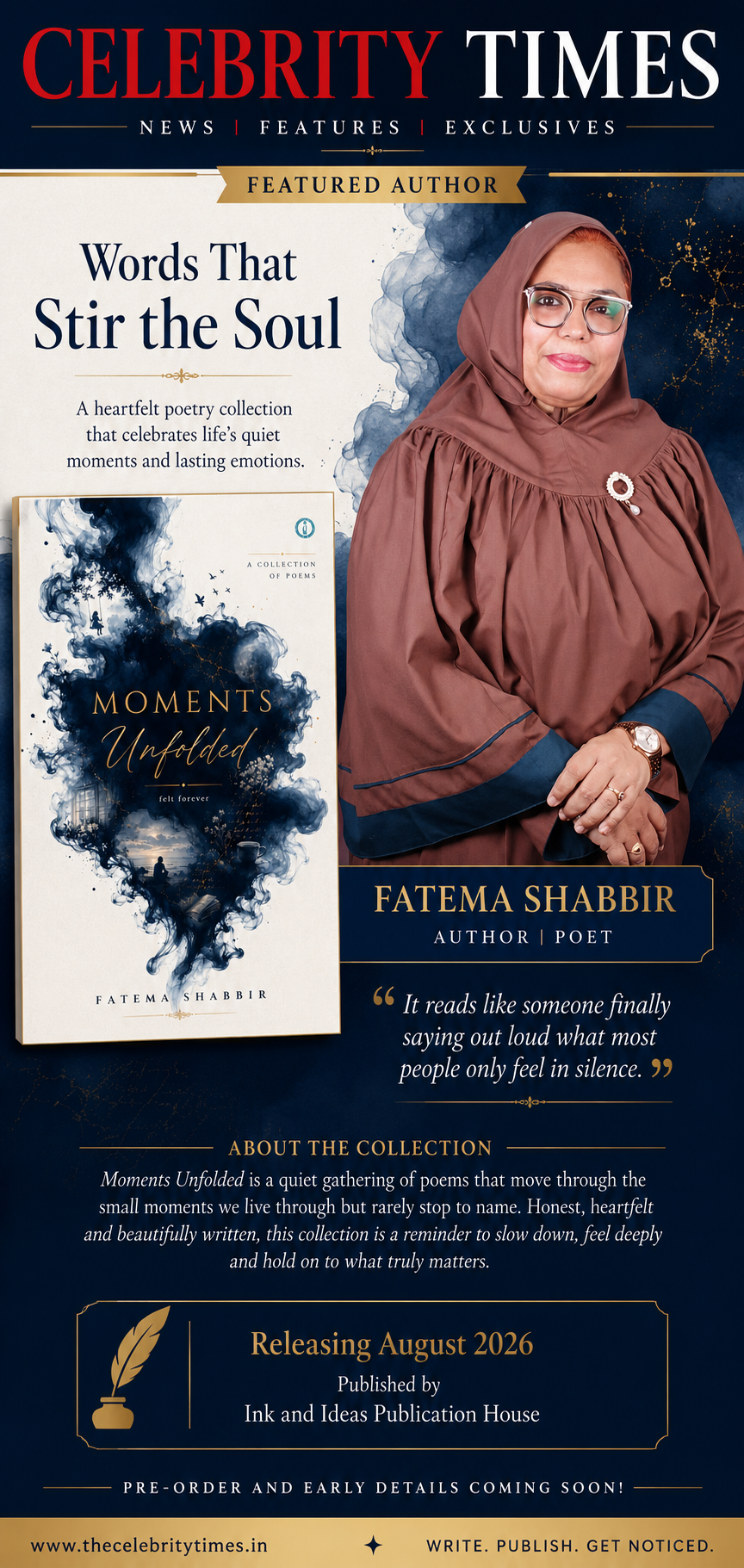 Moments Unfolded poetry collection cover by Fatema Shabbir, published by Ink and Ideas Publication House