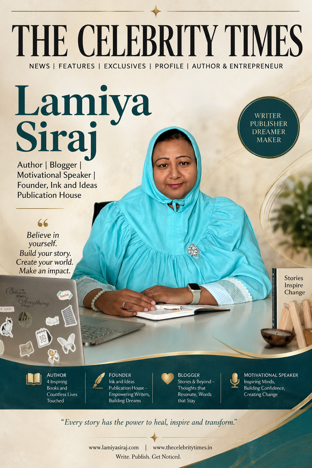 Lamiya Siraj, author and founder of Ink and Ideas Publication House, featured in The Celebrity Times