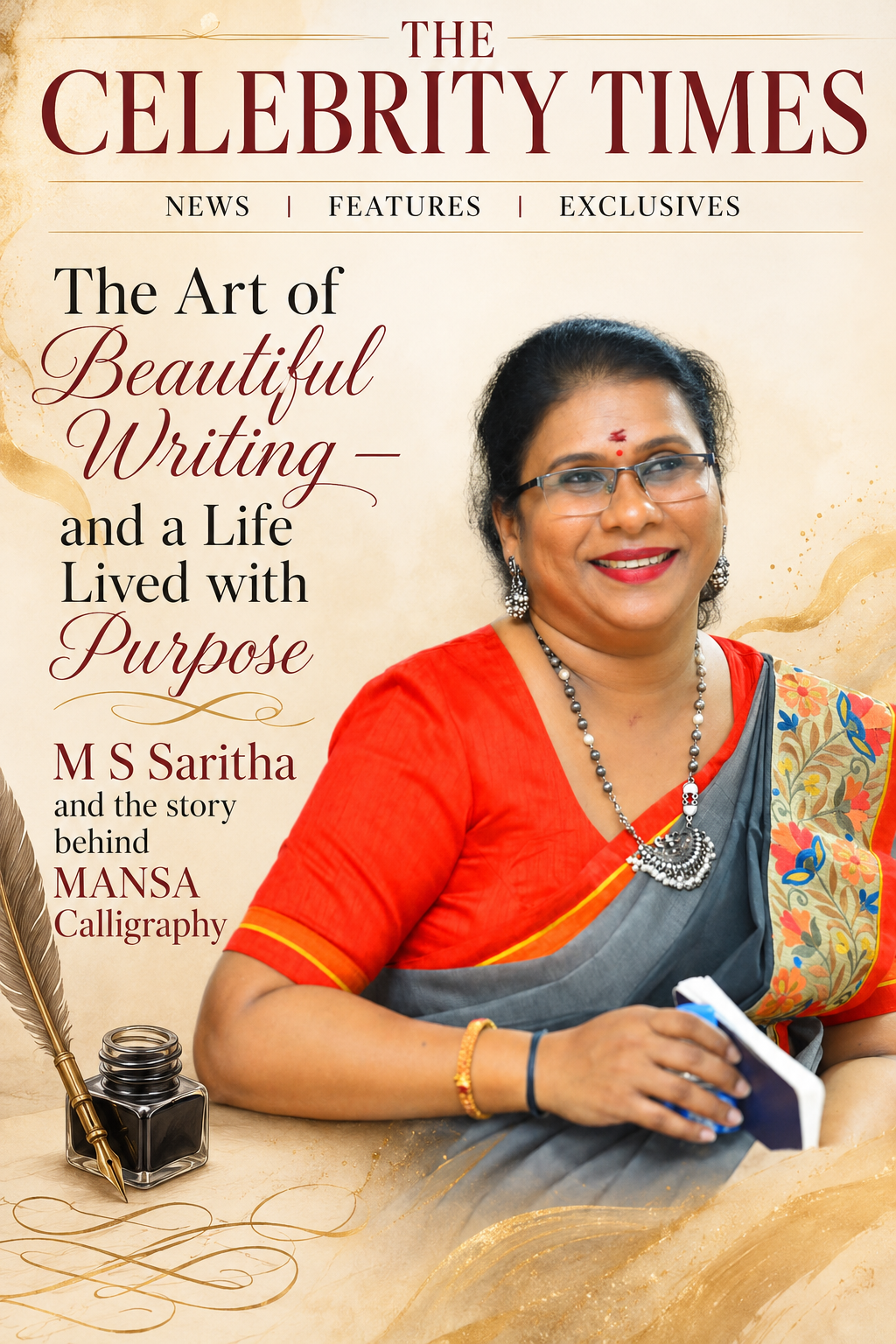 The Art of Beautiful Writing, a profile of M S Saritha founder of MANSA Calligraphy, featured through Ink and Ideas Publication House
