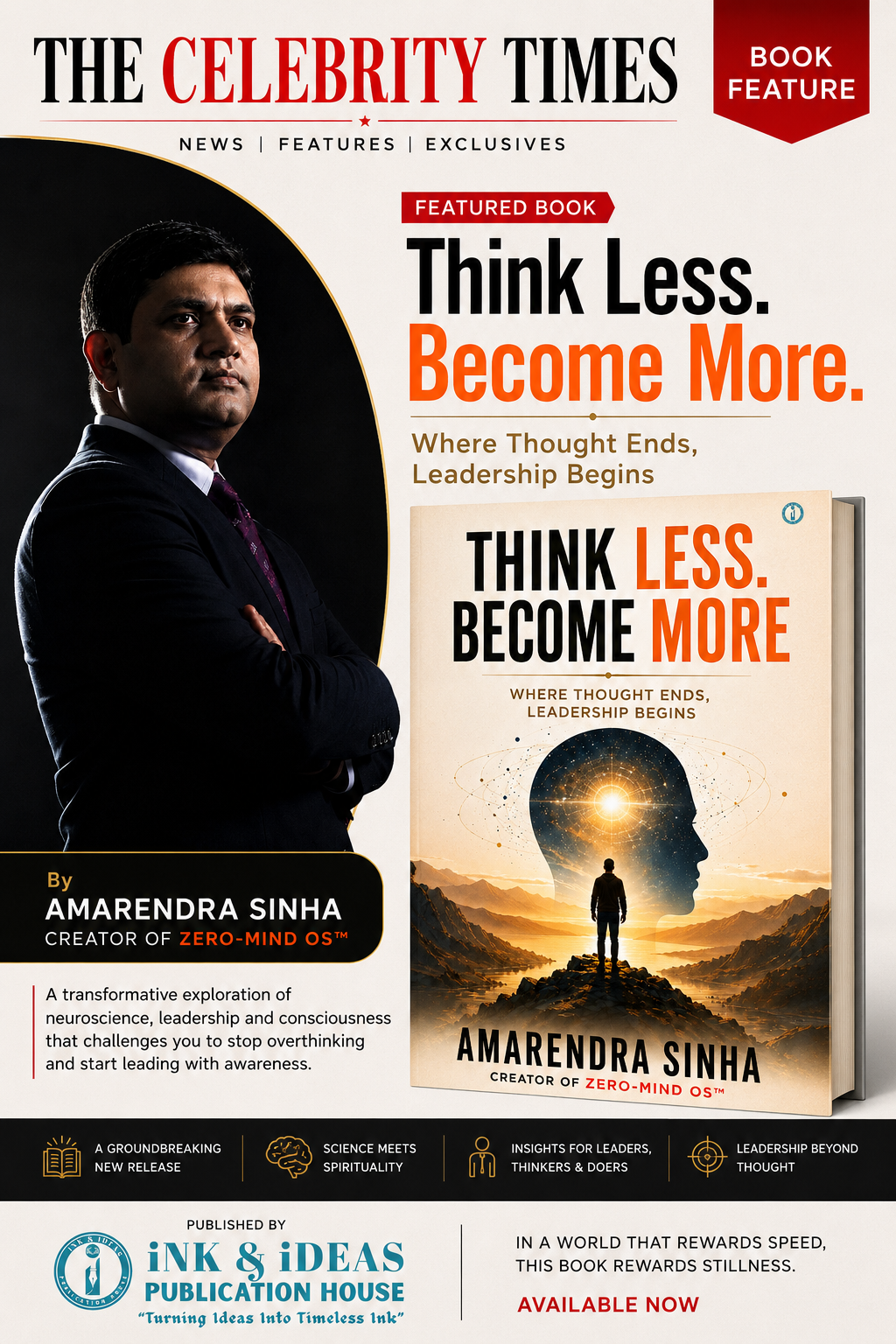 Think Less Become More book cover by Amarendra Sinha, published by Ink and Ideas Publication House